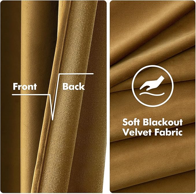 MIULEE Velvet Curtains Gold Elegant Grommet Curtains Fall Thermal Insulated Soundproof Room Darkening Drapes for Classical Living Room Bedroom Decor 52 x 84 Inch Set of 2