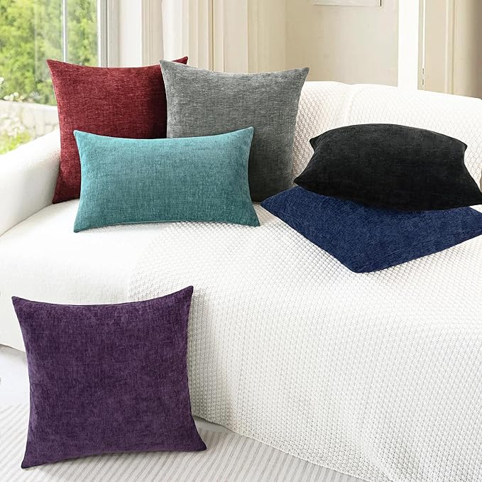 CaliTime Christmas Throw Pillow Covers Decorative 18 X 18 Inches Pack of 4 Cozy Chenille Cushion Cases for Couch Sofa Bed Living Room Home Burgundy