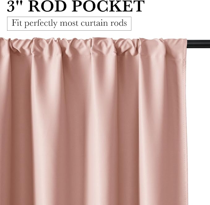 RYB HOME Bedroom Blackout Curtains 80 inches Long, 100% Blackout Thermal Insulated Noise Reducing Curtains for Living Room Nursury, 42 inches Wide by 80 inches Long, Peach Pink