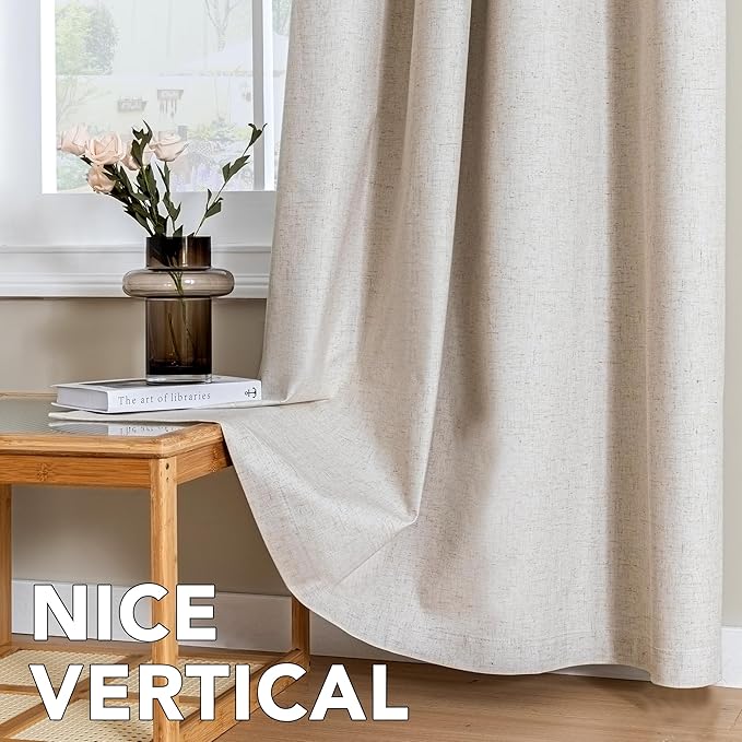 H.VERSAILTEX Linen Curtains 100% Blackout Curtains for Bedroom 63 inch Long Full Light Blocking Nature Linen Blended Window Curtains for Living Room Nickel Grommet (2 Panels, Heathered Natural)