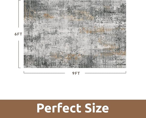 6 x 9 Area Rugs for Living Room, Machine Washable Non Slip Rug Ultra Soft Low Pile Indoor Carpet Modern Abstract Rugs for Bedroom Office Room Dining Room Beside, Grey