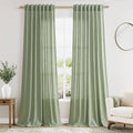 Nanspring Light Sage Linen Curtains 96 Inches Long 2 Panels Set for Living Room Rod Pocket Back Tab Semi Sheer Light Filtering Protect Privacy Pale Green Curtain for Bedroom Floor Length 52x96