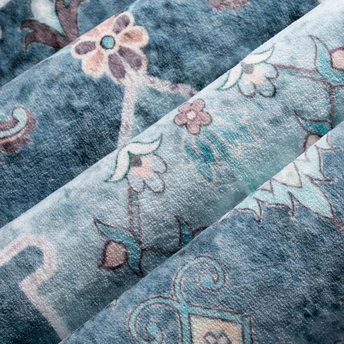 SERISSA Boho Area Rug 5x7 Blue, Washable Large Rugs for Living Room, Ultra Soft Non-Slip Bedroom Rug Print Distressed Vintage Oriental Farmhouse Carpet Rug for Dining Room Dorm Office Home Decor