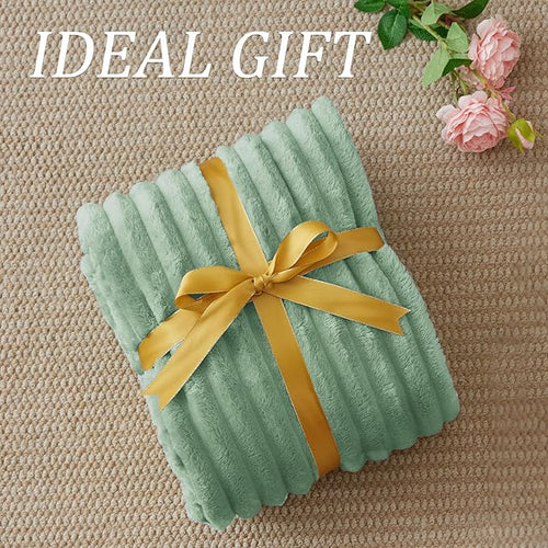 BEDELITE Fleece Throw Blanket for Couch - 300GSM Soft & Warm Fluffy Green Blanket, Decorative and Giftable Striped Blankets for Women, Men, 50"x70"