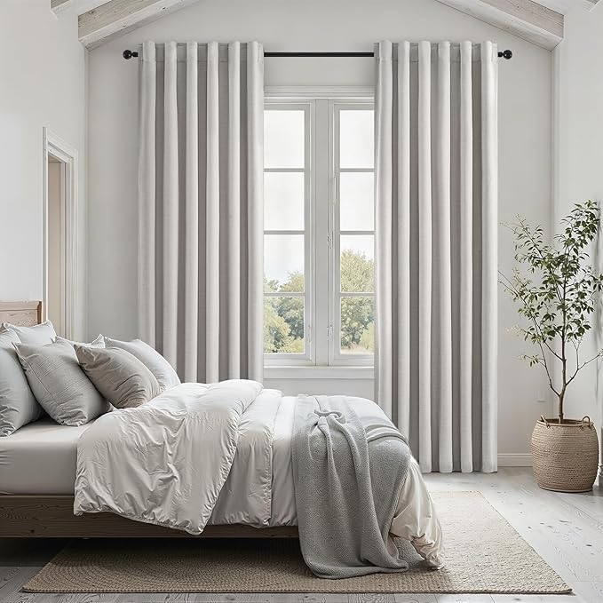 Topfinel 84 Inch Longth 40 Inch Wide 100% Blackout Linen Curtains 2 Panels Set for Bedroom Back Tab Rod Pocket Pleated Thermal Insulated Energy Efficient Grey Beige (40" W x 84" L 2 Panels)