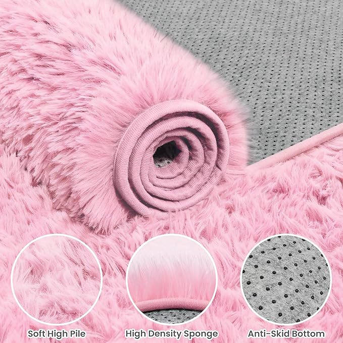 5x7 Area Rugs for Living Room Rug: Soft Fluffy Shag Light Pink Rugs for Bedroom, Non-Slip Large Fuzzy Plush Rug Indoor Floor Carpet for Nursery Kids Boys Girls Room, Dorms, Playroom, Modern Home Decor