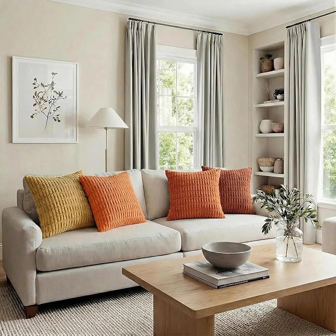 Fancy Homi Set of 4 Burnt Orange Fall Boho Decorative Throw Pillow Covers 24x24 Inch for Couch Bed Sofa, Aesthetic Modern Bohemian Room Decor, Soft Fuzzy Fluffy Cozy Corduroy Cushion Case 60x60cm