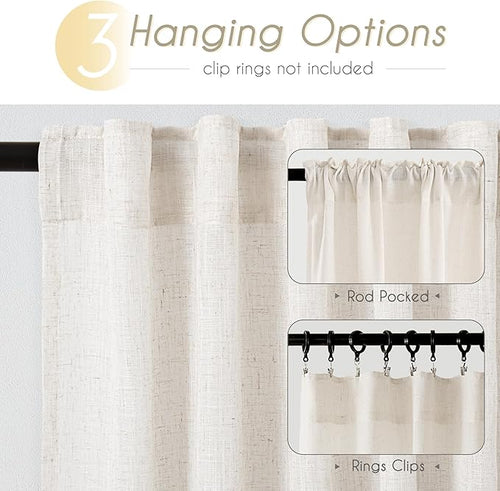 96 inch Long Linen Curtains 2 Panels for Living Room Back Tab Cream Ivory Light Filtering Semi Sheer Curtain 96 inches Long Boho Farmhouse Linen Drapes Floor to Ceiling Length 8 FT 60x96