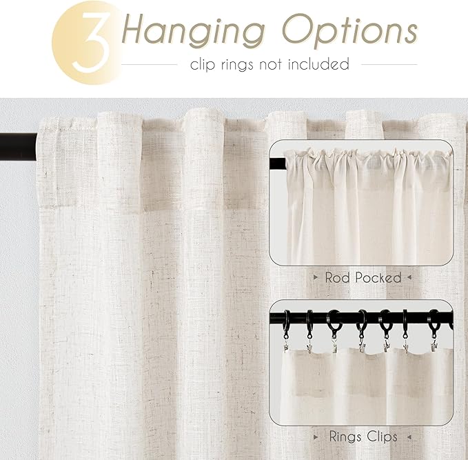 Natural Linen Curtain 94 inch Length 2 Panels Set Back Tab Light Filtering Living Room Curtain Drapes Home Office Modern Minimalist Decor Farmhouse Boho Neutral Cream Semi Sheer Curtain 94 inch Long