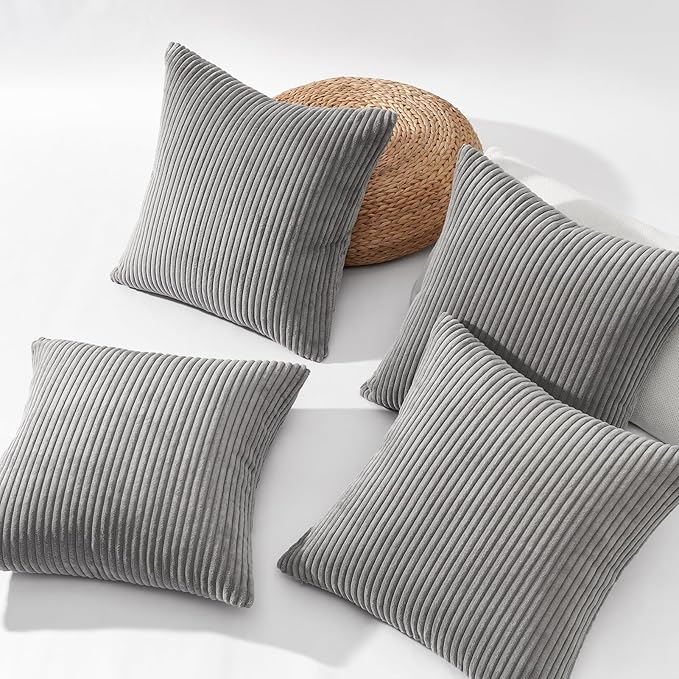 Topfinel Decorative Grey Throw Pillow Covers Cushion Cases, Set of 4 Soft Velvet Modern Double-Sided Designs, Mix and Match for Home Decor, Pillow Inserts Not Included (20x20 inch)