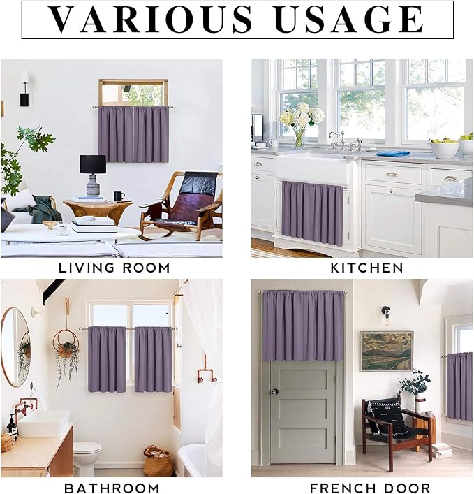 RYB HOME Blackout Curtains for Bedroom Living Room 63 inches Long, Thermal Insulated Privacy Rod Pocket Drapes for Nursery Office Home Theater, Width 42 by Length 63, Greyish Purple, 2 Panels