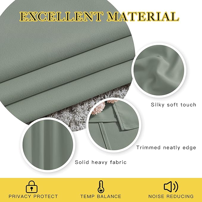 NICETOWN Blackout Greyish Blue Curtains for Bedroom - Window Treatment Thermal Insulated Grommet Solid Drapes Energy Saving Sound Reducing for Basement, 2 Panels, W66 x L54