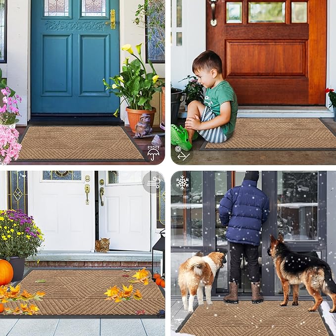 Smiry Front Door Mat Outside Entrance, Heavy Duty Sturdy Natural Rubber Doormat, Trap Dirt and Moisture, Easy Clean Low Profile Welcome Floor Mats for Indoor Outdoor Entry, 59x34 Inch, Coffee