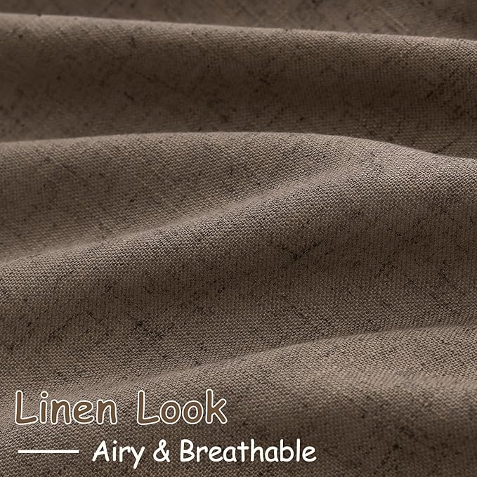 Light Brown Linen Curtains 96 Inches Long for Living Room Back Tab Vintage Rustic Farmhouse Light Filtering Curtain Burlap Textured Linen Drapes 96 Inch Length for Dinning Room Bedroom 52x96 8 FT