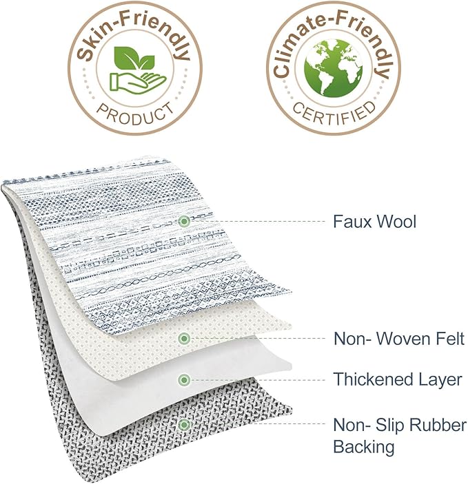 Nakagishi 6x9 Area Rugs Living Room: Washable Boho Large Neutral Soft Farmhouse Rug Stain Resistant Modern Indoor Floor Non-Slip Carpet for Bedroom Nursery Playroom Office Dining Room Dorm-White Blue
