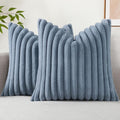 decorUhome Cozy Faux Fur Throw Pillow Covers 16x16 Set of 2 Decorative Soft Plush Striped Modern Farmhouse Boho Couch Pillow Cases with Velvet Back for Sofa Bed Living Room, Grey Blue