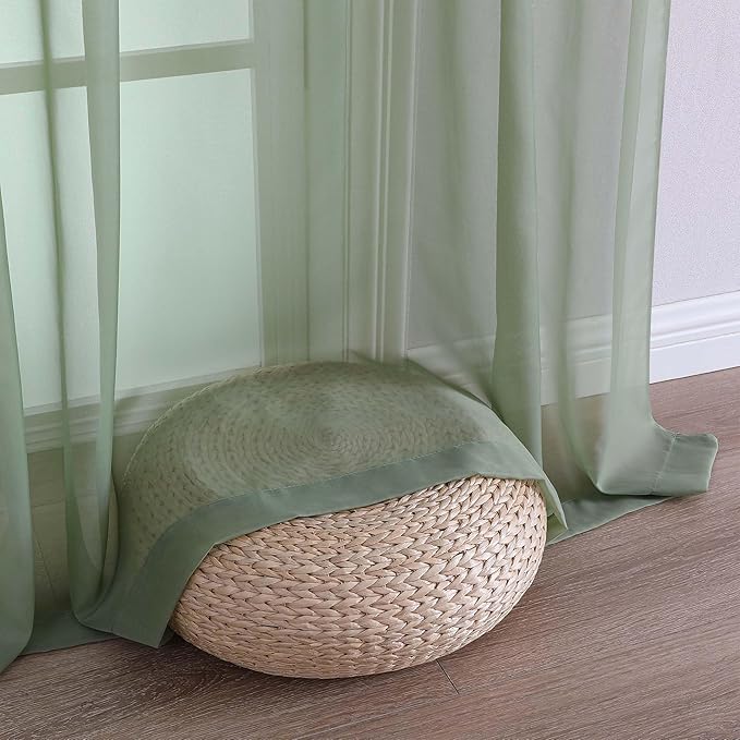 OWENIE Extra Long Sage Green Sheer Curtains 144 inch 2 Panels Set, Translucent Backdrop Window Scarf Drapes for Canopy Bed/Wedding/Living Room/Anniversary, 12FT Length, Each 59Wx144L in, 2PCS