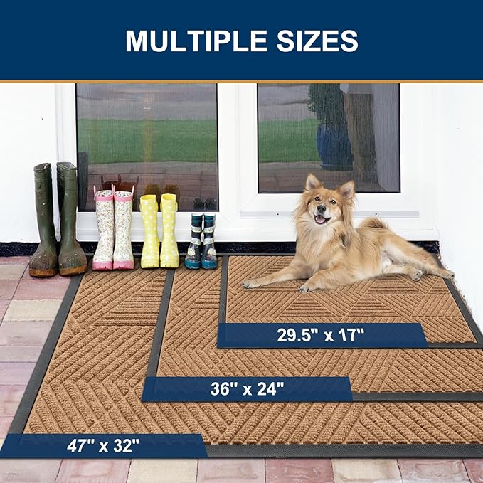Smiry Front Door Mat Outside Entrance, Heavy Duty Sturdy Natural Rubber Doormat, Trap Dirt and Moisture, Easy Clean Low Profile Welcome Floor Mats for Indoor Outdoor Entry, 59x34 Inch, Coffee