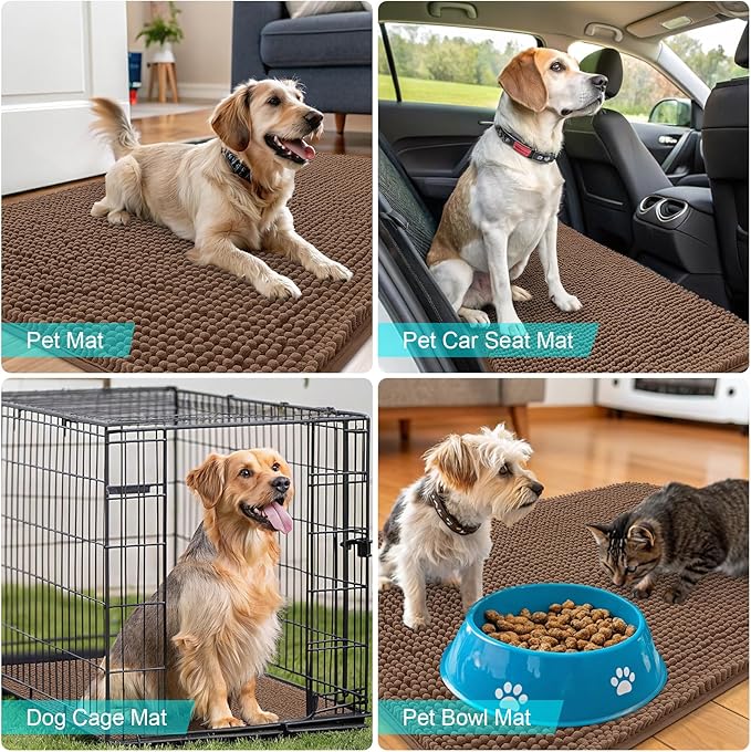 OLANLY Dog Door Mat for Muddy Paws 32x20, Absorbs Moisture and Dirt, Absorbent Non-Slip Washable Doormat, Quick Dry Chenille Mud Mat for Dogs, Entry Indoor Entryway Carpet for Inside Floor, Mocha