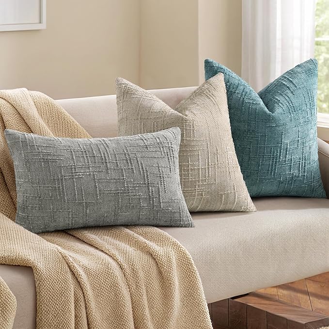 decorUhome Summer Teal Chenille Throw Pillow Covers 12x20 Set of 2 Textured Soft Cozy Slubby Couch Pillow Covers Modern Farmhouse Boho Decorative Pillow Cases for Bed Sofa Living Room