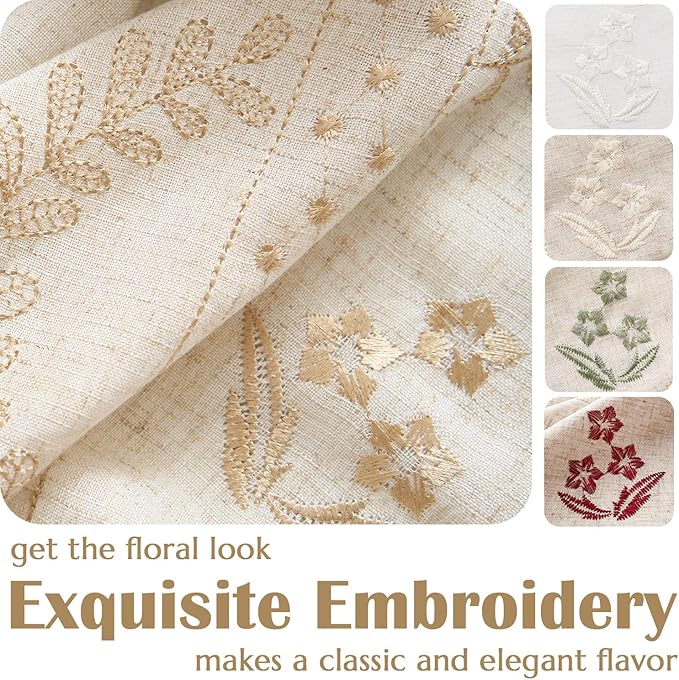 jinchan Belrose Linen Curtains for Bedroom Floral Curtains 108 Inch Length Linen Blend Beige Embroidered Drapes Farmhouse Flower Patterned Drapes for Living Room Window Treatments Set 2 Panels