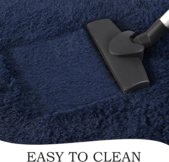 Chicrug Soft Runner Rugs for Bedroom Living Room Plush Fluffy Rug 3x8 Feet, Shag Furry Area Rug Carpet Non Shedding for Nursery Children Kids Girls Room Home Decorative, Navy Blue