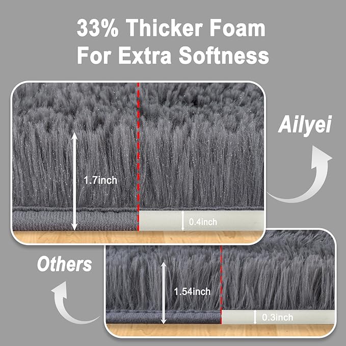 Ultra Soft Runner Rugs for Bedroom Hallways with Upgraded Non-Slip Rubber Backing & Thick Memory Sponge, 2x5 Feet Fluffy Shag Throw Area Rug for Bedside Dorm Dark Grey