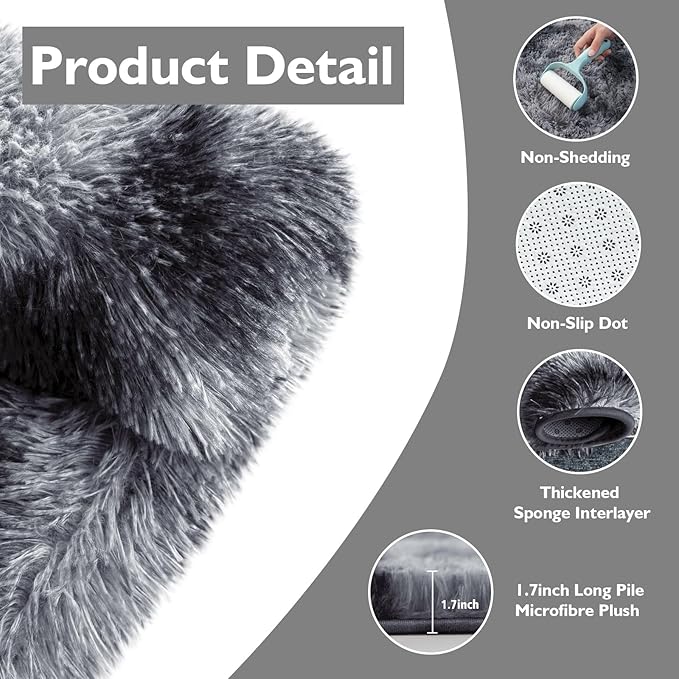 6x9 Fluffy Area Rug for Living Room,Shag Area Rugs for Bedroom,Tie-Dyed Black Soft Fuzzy Rug Non-Shedding Indoor Plush Carpet for Kids Bedroom Nursery Dorm Home Decor