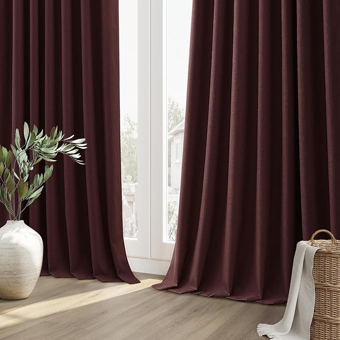 Guken 100% Blackout Curtains 102 Inch Length 2 Panels Set for Living Room Bedroom Back Tab Thermal Insulated Black Out Linen Drapes Room Darkening Reddish Brown,52x102