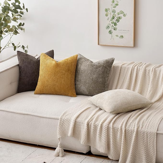 MIULEE Pack of 2 Couch Throw Pillow Covers 16x16 Inch Neutral Gold Modern Boho Accent Decorative Pillow Covers Soft Chenille Farmhouse Cushion Covers for Home Decor Bed Sofa Living Room