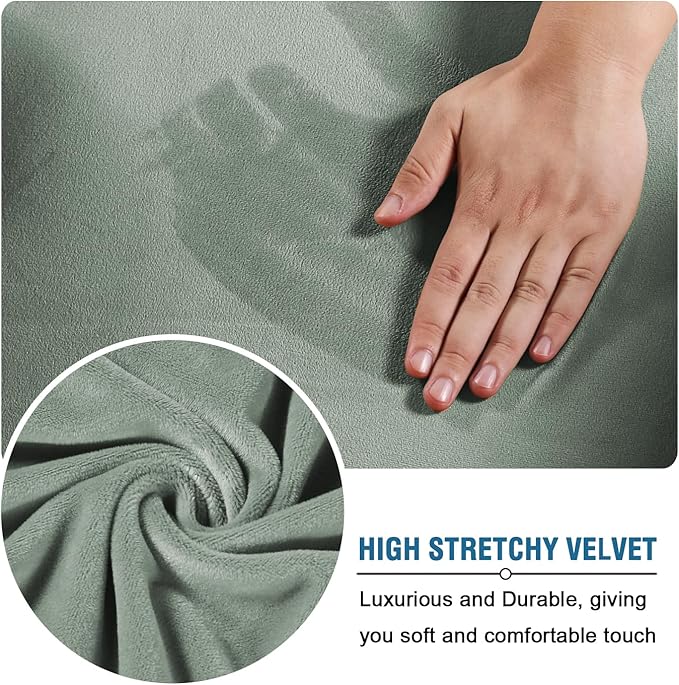 H.VERSAILTEX Real Velvet Plush 3 Piece Stretch Sofa Covers Couch Covers for 2 Cushion Couch Sofa Slipcovers Width Up to 90 Inch Thick Soft Stay in Place (Large Sofa, Sea Grass)