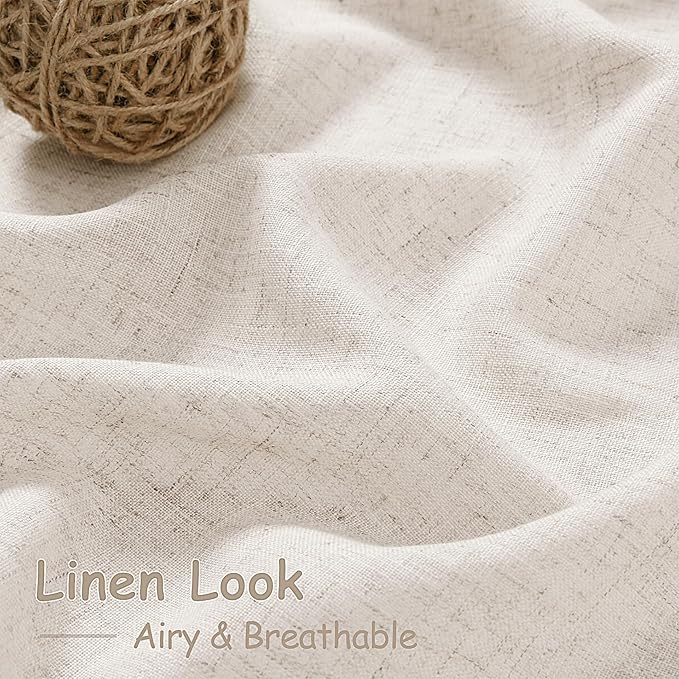 Beige Large Window Curtains Light Filtering Semi Sheer Privacy Linen Textured Curtain for Patio Sliding Glass Door Extra Wide Rustic Farmhouse Drapes for Living Room Bedroom Sunroom 100x90 Inch