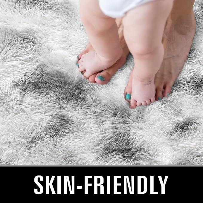TWINNIS Super Soft Shaggy Rugs Fluffy Carpets 5x7 Feet, Indoor Modern Plush Area Rugs for Living Room Bedroom Kids Room Nursery Home Decor, Upgrade Anti-Skid Fuzzy Rug, Grey and White