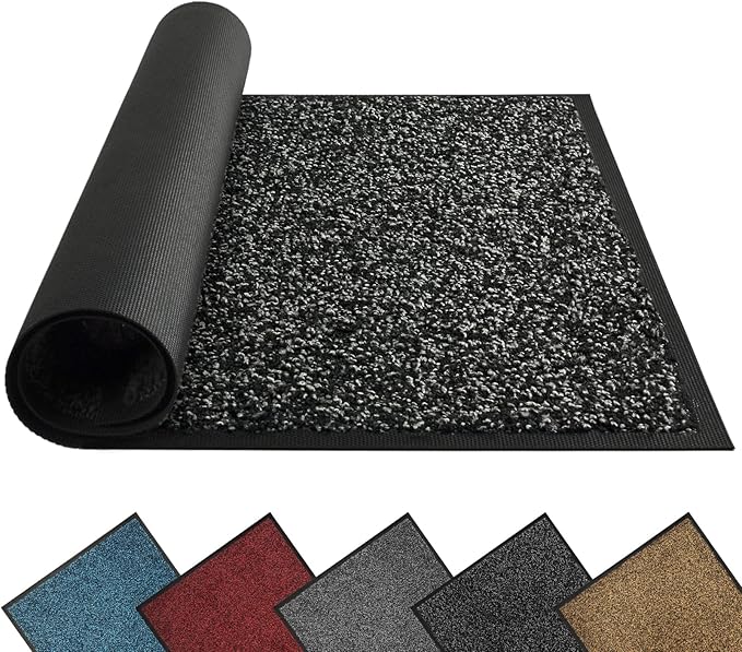 Mibao Front Door Mat, Dirt Trapper Welcome Mat for Outdoor Indoor, Non-Slip Waterproof Doormat, Durable Machine Washable Low Profile Entry Rug for Back Door Outside Patio Porch, 36" x 24", Black