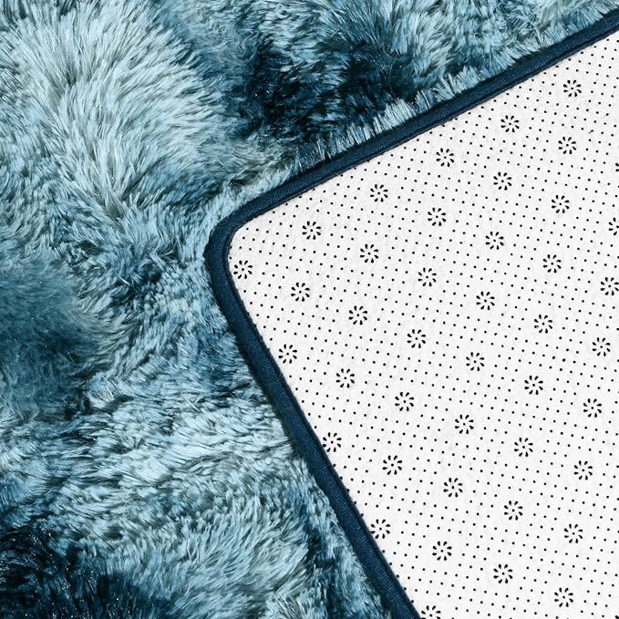 Deerhoo Large Shag Area Rugs 5 x 8, Tie-Dyed Plush Fuzzy Rugs for Living Room, Ultra Soft Fluffy Furry Rug for Bedroom, Indoor Carpet Nursery Rugs for Kids Room Home Decor, Peacock Blue