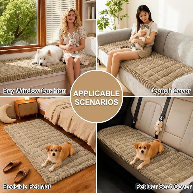 hyha Couch Covers for Dogs Washable, Non Slip Plush Dog Sofa Protectors, Fuzzy Pet Couch Covers for 3 Cushion Sofa Pet Friendly (Khaki, 27.6" x 27.6")