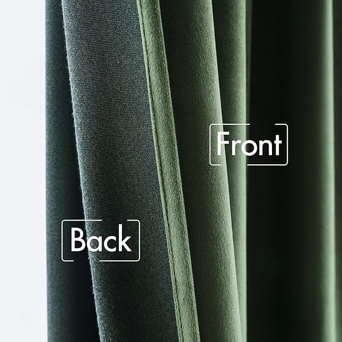 MIULEE Velvet Curtains 100 inches - Luxury Blackout Curtains for Bedroom Living Room Thermal Insulated Super Soft Window Drapes Rod Pocket & Back Tab, Olive Green, W52 x L100 inches, 2 Panels