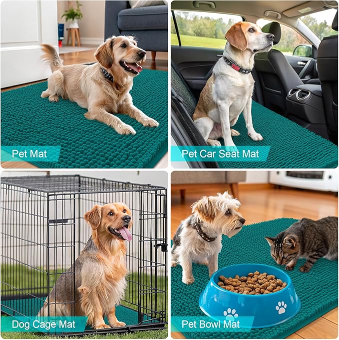 OLANLY Dog Door Mat for Muddy Paws 59x20, Absorbs Moisture and Dirt, Absorbent Non-Slip Washable Doormat, Quick Dry Chenille Mud Mat for Dogs, Entry Indoor Entryway Carpet for Inside Floor, Lake Blue