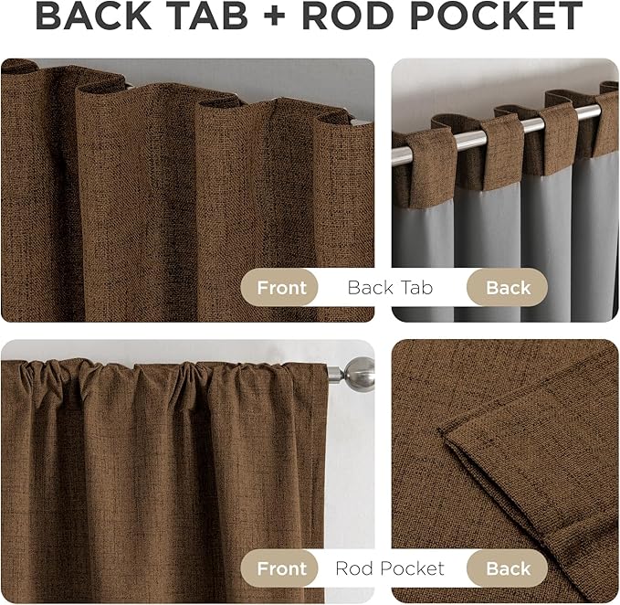 Joydeco Blackout Curtains for Bedroom - 100% Light Blocking 2 Panels Cappuccino Drapes 42" W x 72" L, Thermal Insulated Room Darkening Curtains, Linen Textured for Living Room, Rod Pocket & Back Tabs