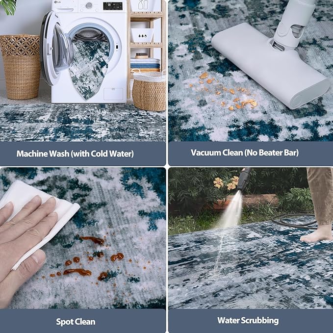 5x8 Area Rugs for Living Room Rug Washable: Abstract Rug for Dining Room Bedroom Carpet Non Slip 5 by 8 Indoor Modern Nursery Home Office Navy Grey