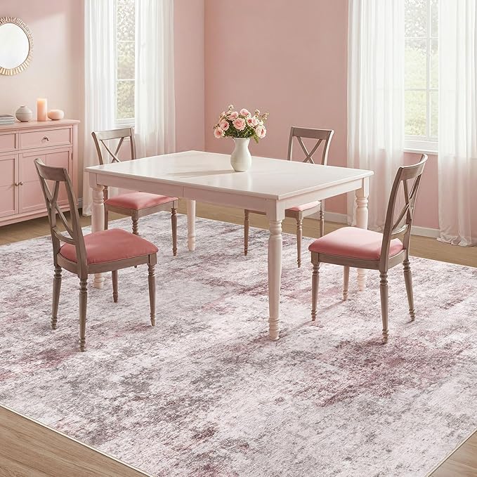 UERMEI 6x9 Area Rug Living Room Rugs - Washable Neutral Modern Abstract Soft Thin Large Rug Indoor Floor No Slip Rug Carpet for Bedroom Under Dining Table Home Office Decor - Pink