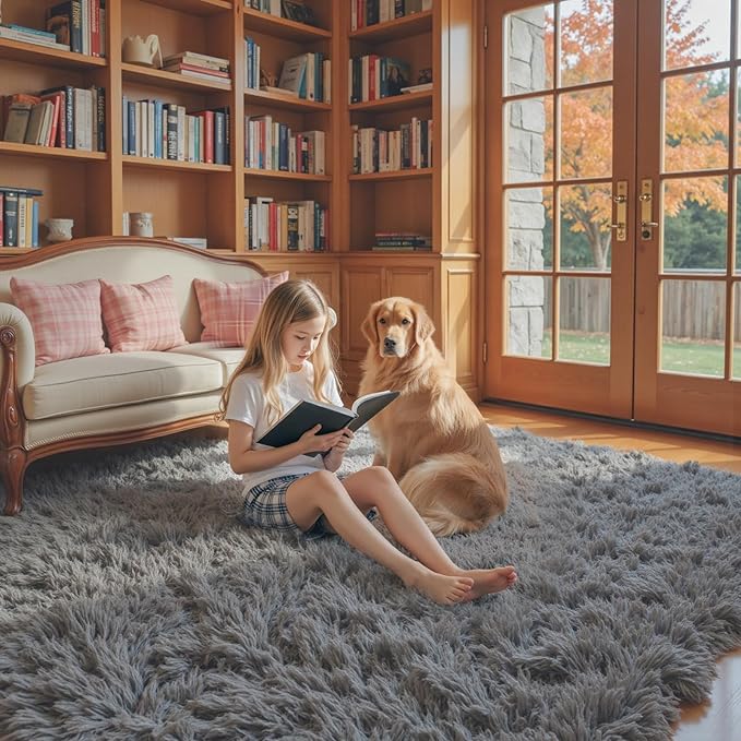 Area Rugs 9x12 Living Room, Large Area Rug Shag Shaggy Carpet Soft Plush Furry Bedside Rug, Machine Washable Area Rugs for Bedroom Kids Girls Boys Home Decor Anti Slip(9 x 12, Dark Grey)