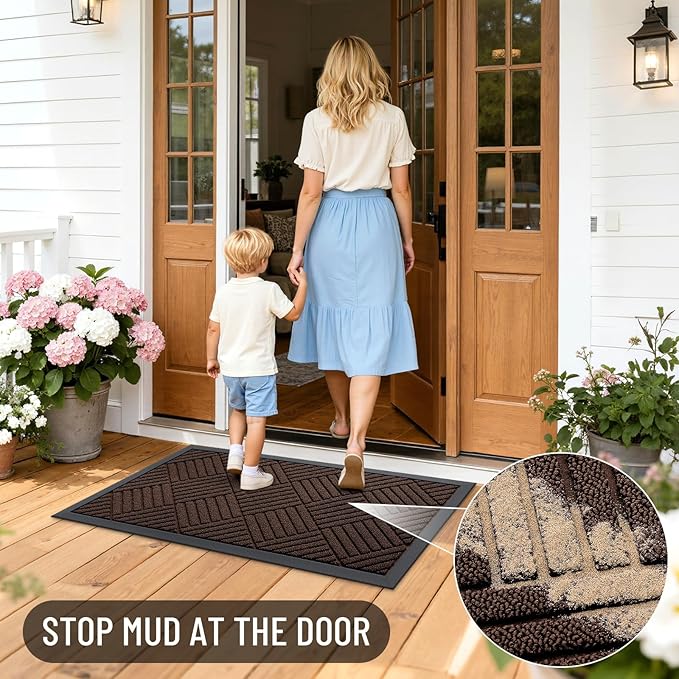 OLANLY Front Door Mat Outside Entrance 59x23, Absorbent, Heavy Duty Sturdy Natural Rubber Doormat Indoor Outdoor, Stain and Fade Resistant, Non-Slip Low Profile Floor Mat for Entryway, Brown Diamond