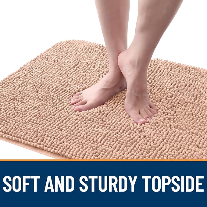 OLANLY Dog Door Mat for Muddy Paws 30x17, Absorbs Moisture and Dirt, Absorbent Non-Slip Washable Doormat, Quick Dry Chenille Mud Mat for Dogs, Entry Indoor Entryway Carpet for Inside Floor, Peach