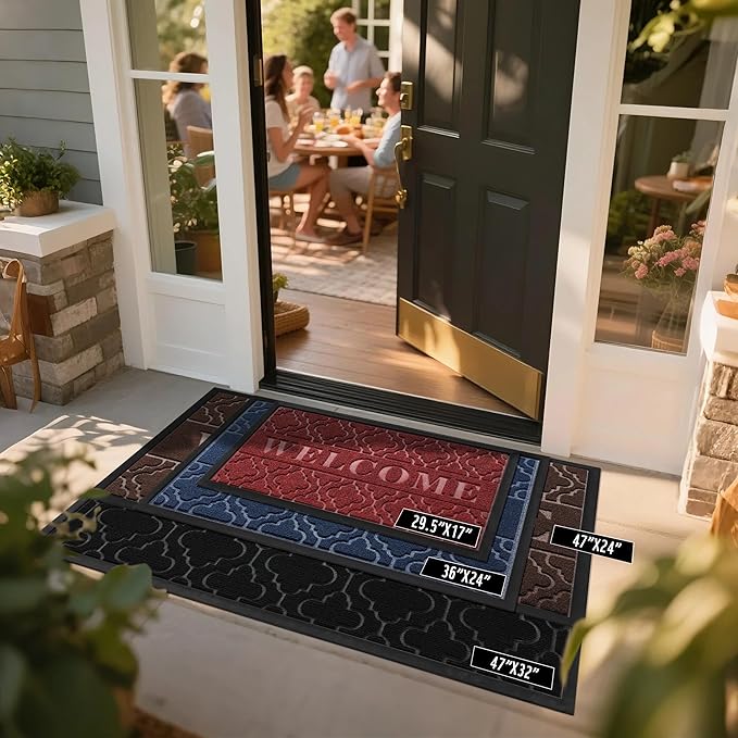 Yimobra Welcome Mat Outdoor Indoor, All-Season Waterproof Front Door Mat Outside Entrance, All-Weather Heavy Duty Non-Slip Doormat, Low Profile Porch Patio Entrance Mats, 47x32, Blue