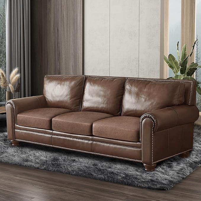 Leather Look Couch Cushion Covers Sofa Seat Slipcovers Sets Couches Furniture Protector for Sectional Armchair Loveseat Pets Kids Stretch Spandex Fabric (3 Cushion Sofa, Brown)