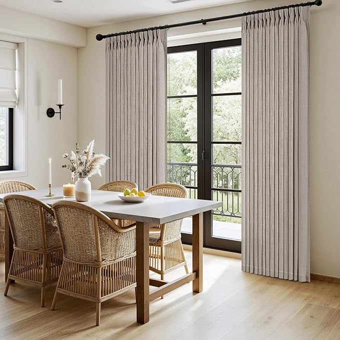 MIULEE Pinch Pleated Thick Linen Curtains 102 Inches Long 2 Panels for Living Room Bedroom, Linen Textured Drapes Pleat Back Tab Memory Trained Light Filtering Boho Taupe Window Curtains with Hooks