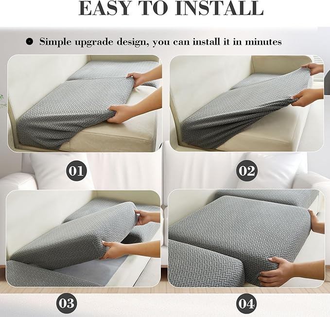 Couch Covers for 2 Cushion Sofa Pet Friendly Couch Cushion Covers Universal Sofa Covers Washable Stretch Slipcovers for Sectional Sofa (Texture Blue,Large Double Seat Cover)
