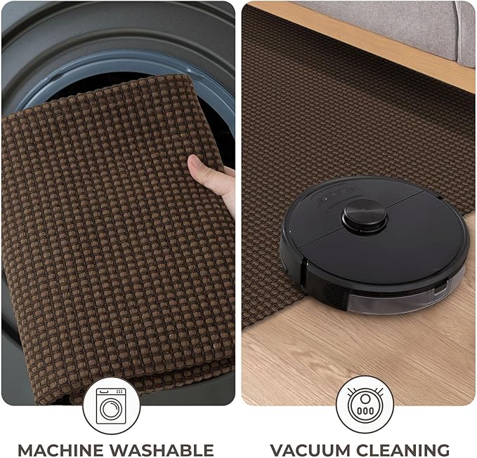 KOZYFLY Washable Area Rug 4x6 ft Non Slip Rubber Backed Living Room Rugs Braided Woven Cotton Kitchen Rugs Indoor Entryway Rug Floor Carpet for Dining Living Room Bedroom, Reddish Brown/Coffee