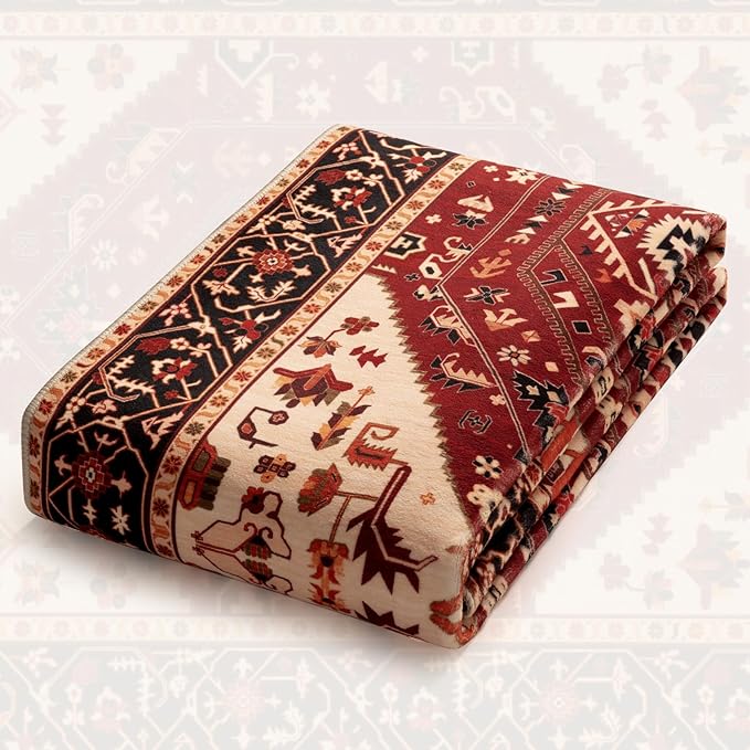 SERISSA 6x9 Area Rugs for Living Room, Large Washable Non-Slip Boho Rug, Ultra Soft Vintage Red Black Oriental Tribal Print Distressed Carpet for Dining Room Bedroom Dorm Office Home Decor